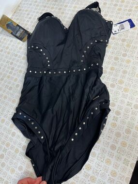 Black Stud-Trim Kids One-Piece Bodysuit by
